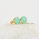 Aqua Chalcedony Studs Earrings - 925 Sterling Silver - Rose Gold Plated Studs - 11x11mm Prong Set Star - Gift For Her - Jewelry For Healing